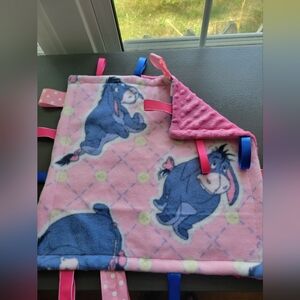 Handsewn Pink and Blue Eeyore Taggy Blanket